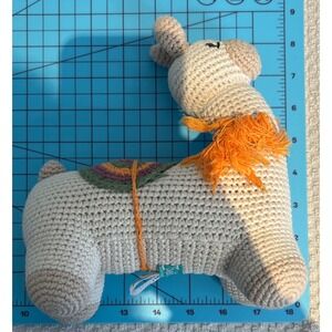 Pebble Child Crochet Llama Plush Amigurumi Rattle Cream Orange Boho Handmade Toy